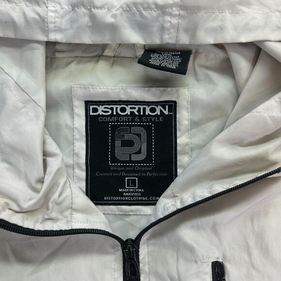 Distortion Windbreaker Jacket Mens Large White Black Colorblock Hooded 1/4 Zip - Picture 3 of 10